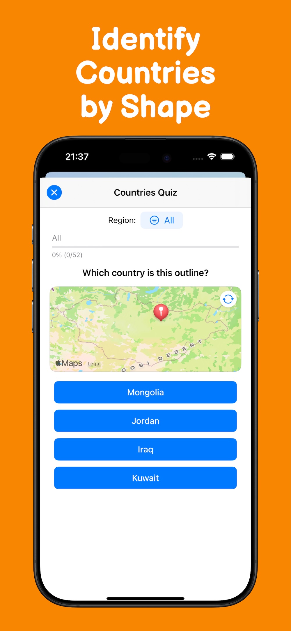 Countries Quiz - Identify by shape