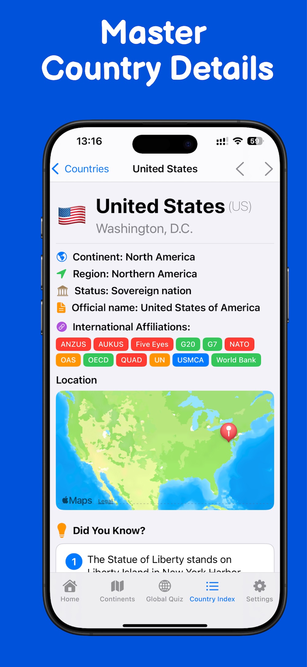 Country Details - Master country info