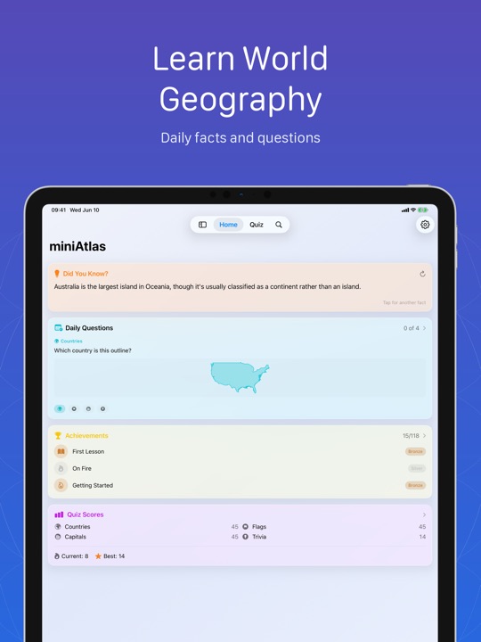 miniAtlas Home on iPad