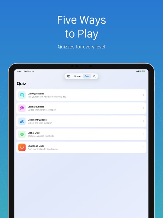 miniAtlas Quiz on iPad