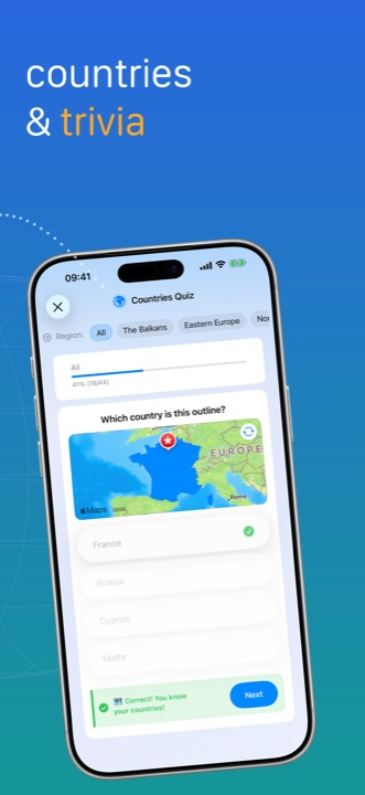 miniAtlas Countries Quiz on iPhone