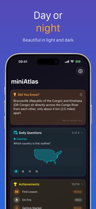 miniAtlas Home (Dark Mode) on iPhone