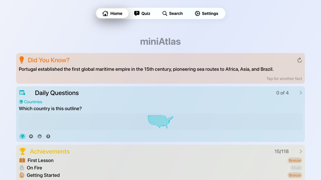 miniAtlas Home on Apple TV
