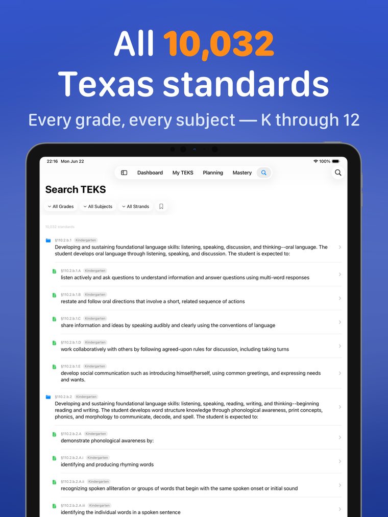 Search 10,032 standards on iPad