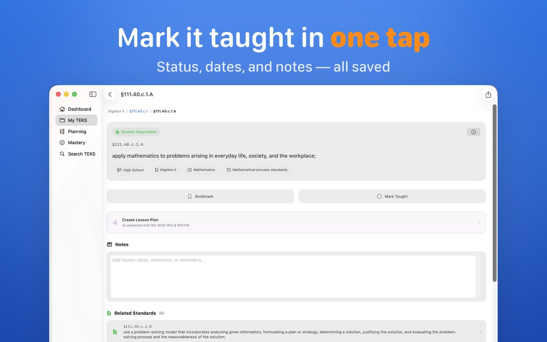 Mark a standard taught on Mac